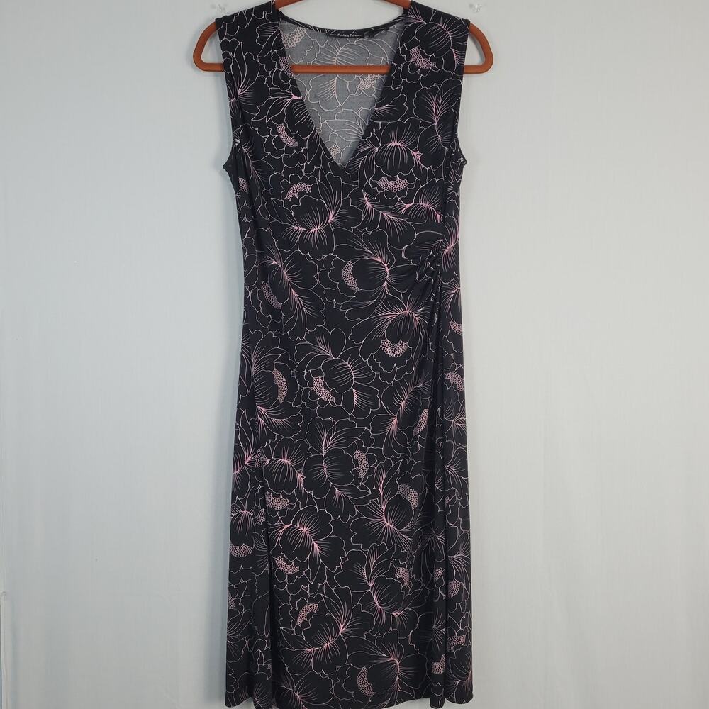 Vintage Y2K Sleeveless Floral Surplice Dress size M Black Pink 90s Career Fairy